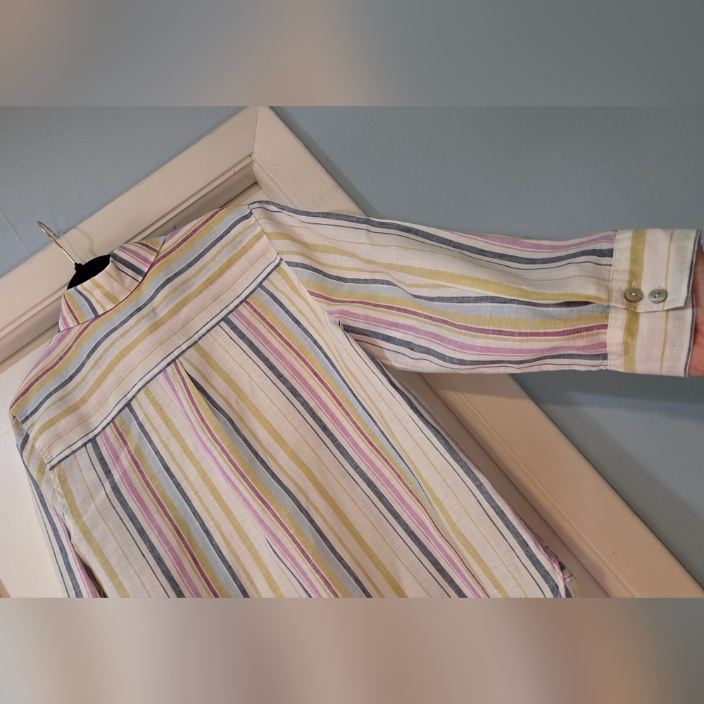 Women's Chico's Multi Stripe Linen Shirt, Size 8 - Picture 13 of 13